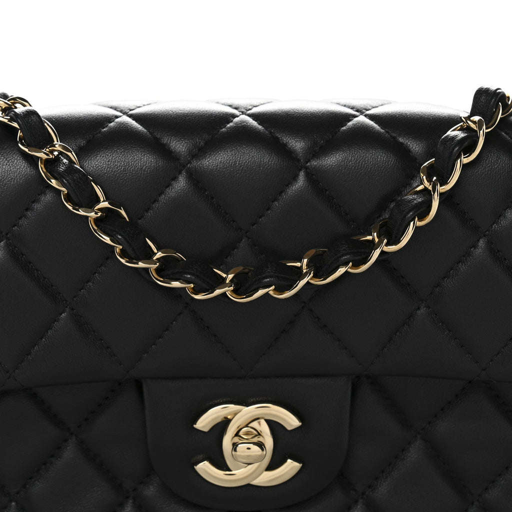 Chanel Lambskin Quilted Mini Rectangular Flap Black