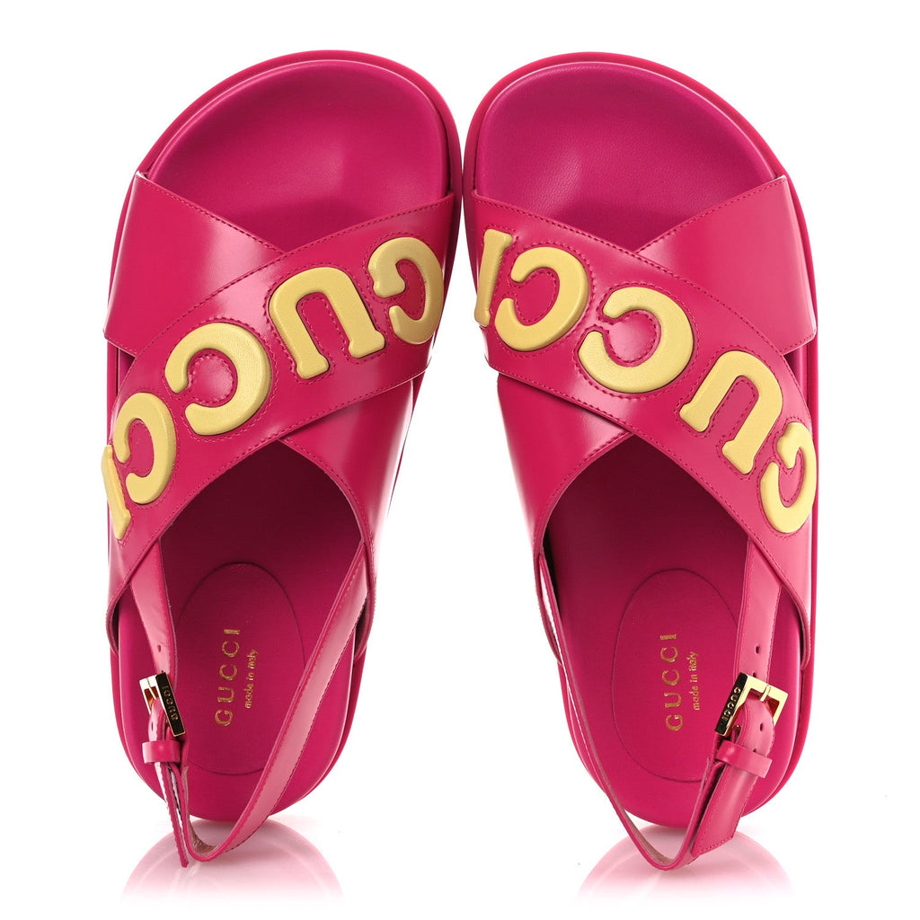 Gucci Calfskin Elizabeth Nappa Charlotte Logo Slingback Sandals 36 Fancy Fuchsia