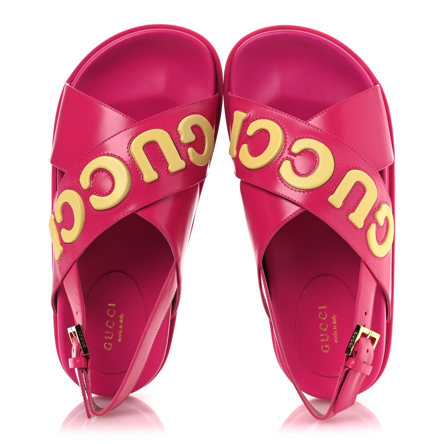 Gucci Calfskin Elizabeth Nappa Charlotte Logo Slingback Sandals 36 Fancy Fuchsia