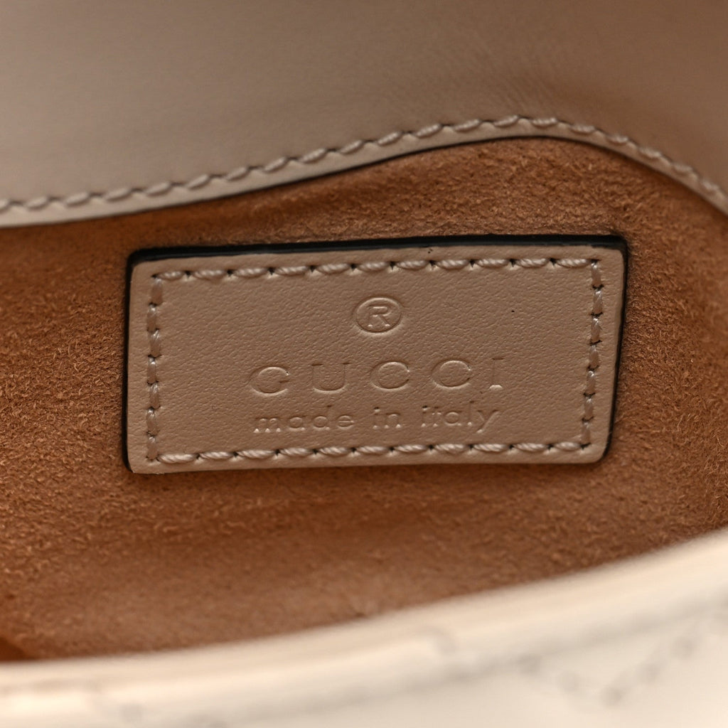 Gucci Calfskin Matelasse Mini GG Marmont Chain Belt Bag Mystic White