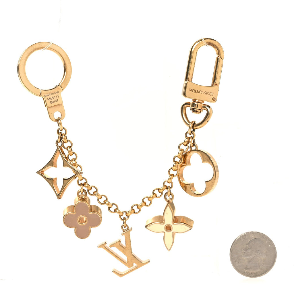 Louis Vuitton Brass Enamel Fleur De Monogram Bag Charm Chain Gold