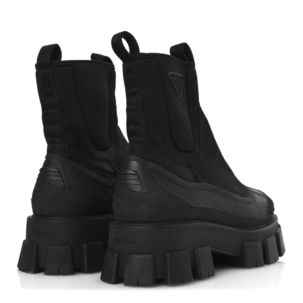 Prada Re-Nylon Gabardine Rubber Triangle Logo Womens Monolith 55mm Ankle Boots 38 Black