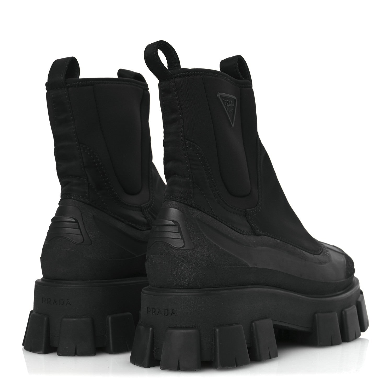 Prada Re-Nylon Gabardine Rubber Triangle Logo Womens Monolith 55mm Ankle Boots 38 Black