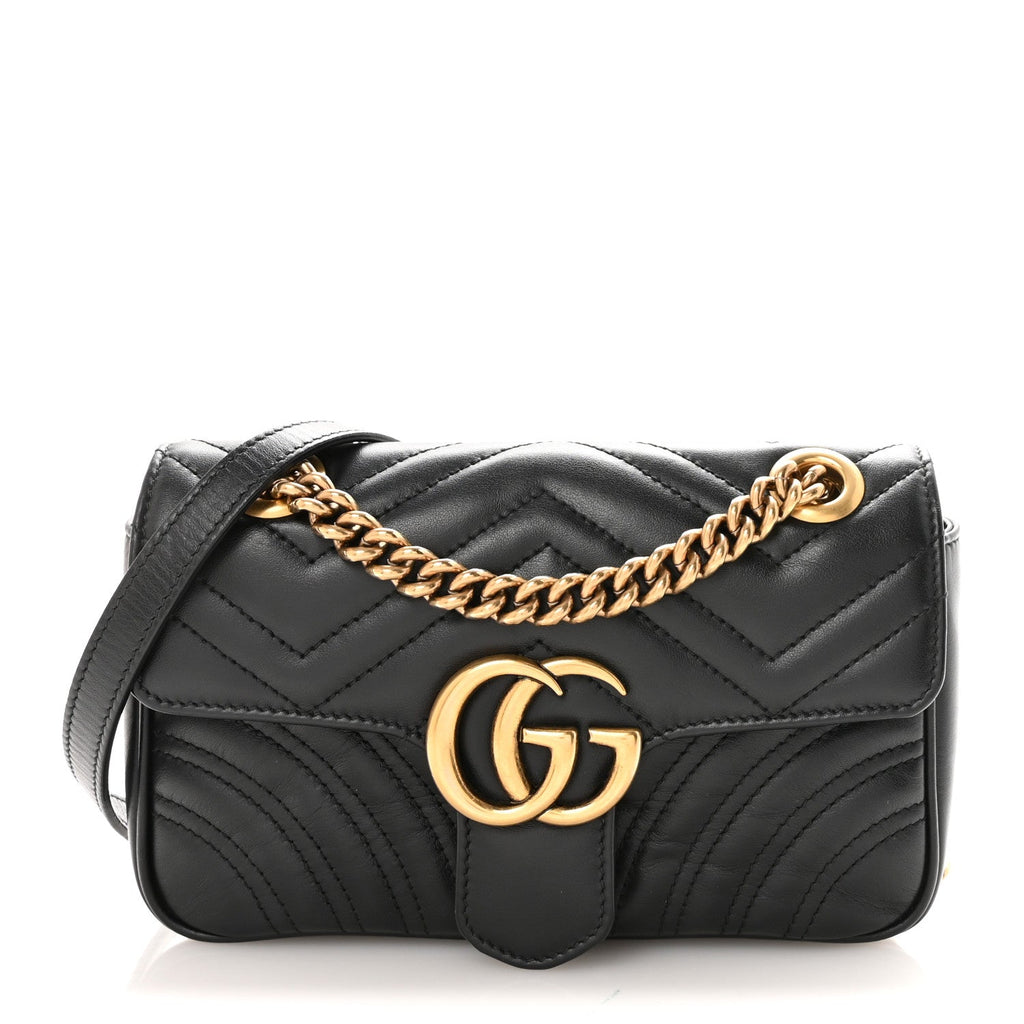 Gucci Calfskin Matelasse Mini GG Marmont Shoulder Bag Black