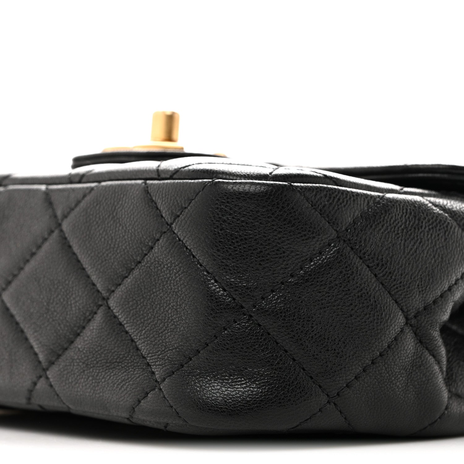 Chanel Shiny Goatskin Quilted Mini Chain Strap Flap Black