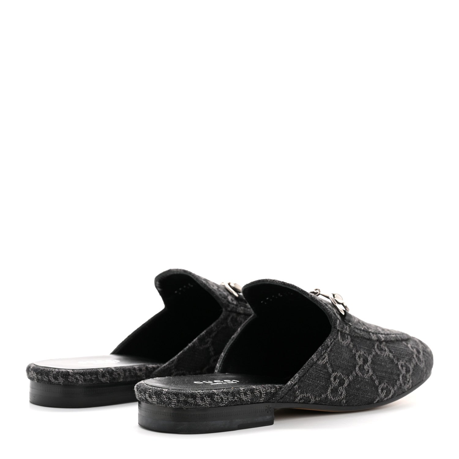 Gucci New Denim GG Malaga Kid Womens Princetown Slippers 36 Grey Black