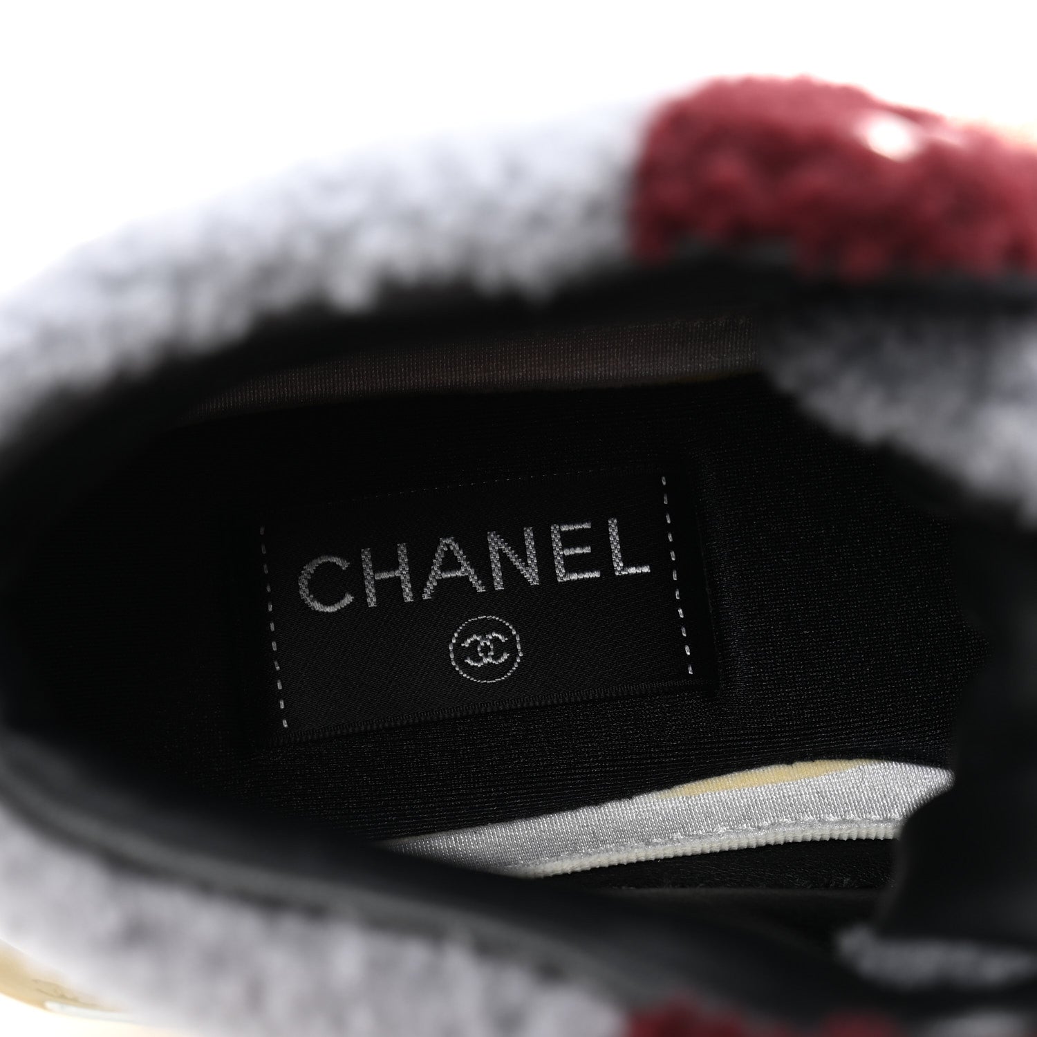 Chanel Shearling Lambskin Suede CC High Top Sneakers 36.5 Grey Pink Burgundy