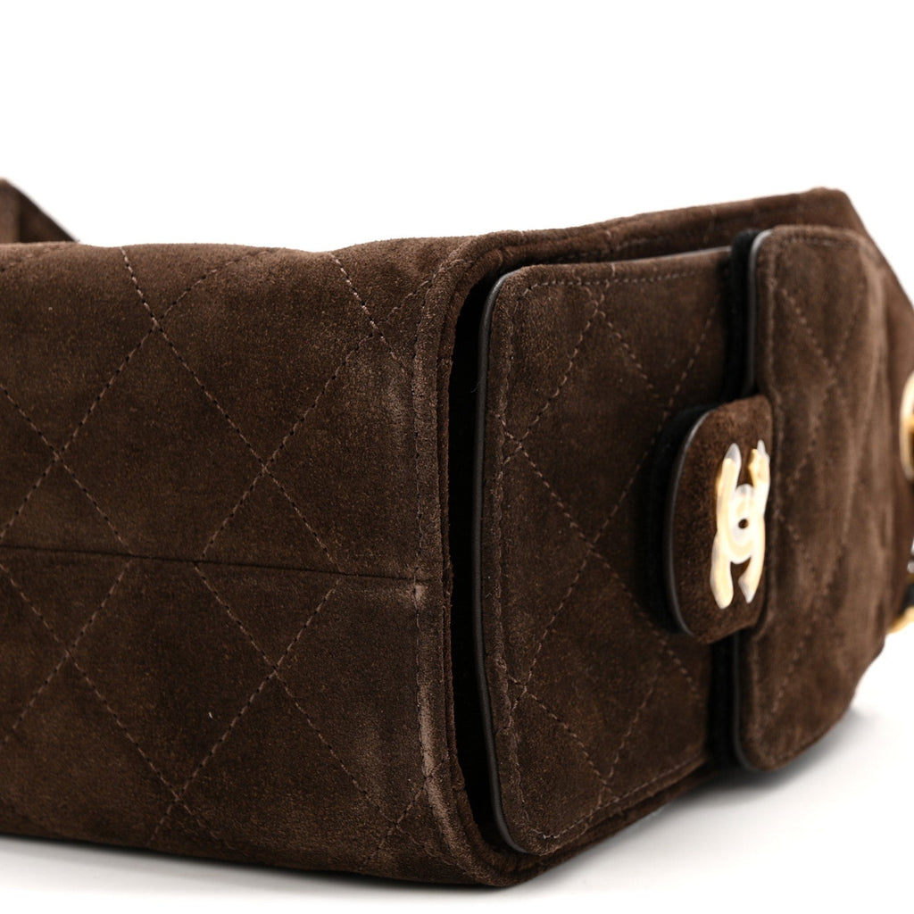 Chanel Suede Quilted Mini Chanel 25 Handbag Dark Brown
