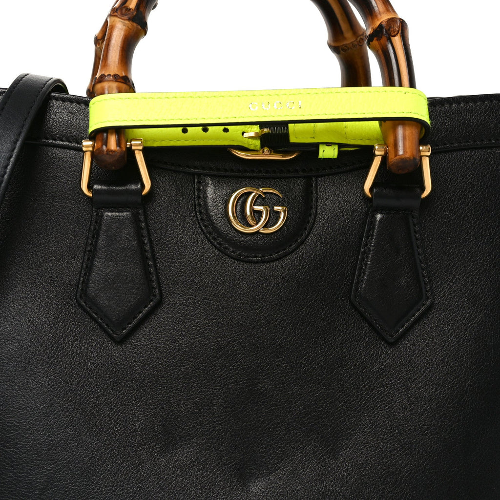 Gucci Calfskin Small Diana Tote Bag Black Yellow Fluo