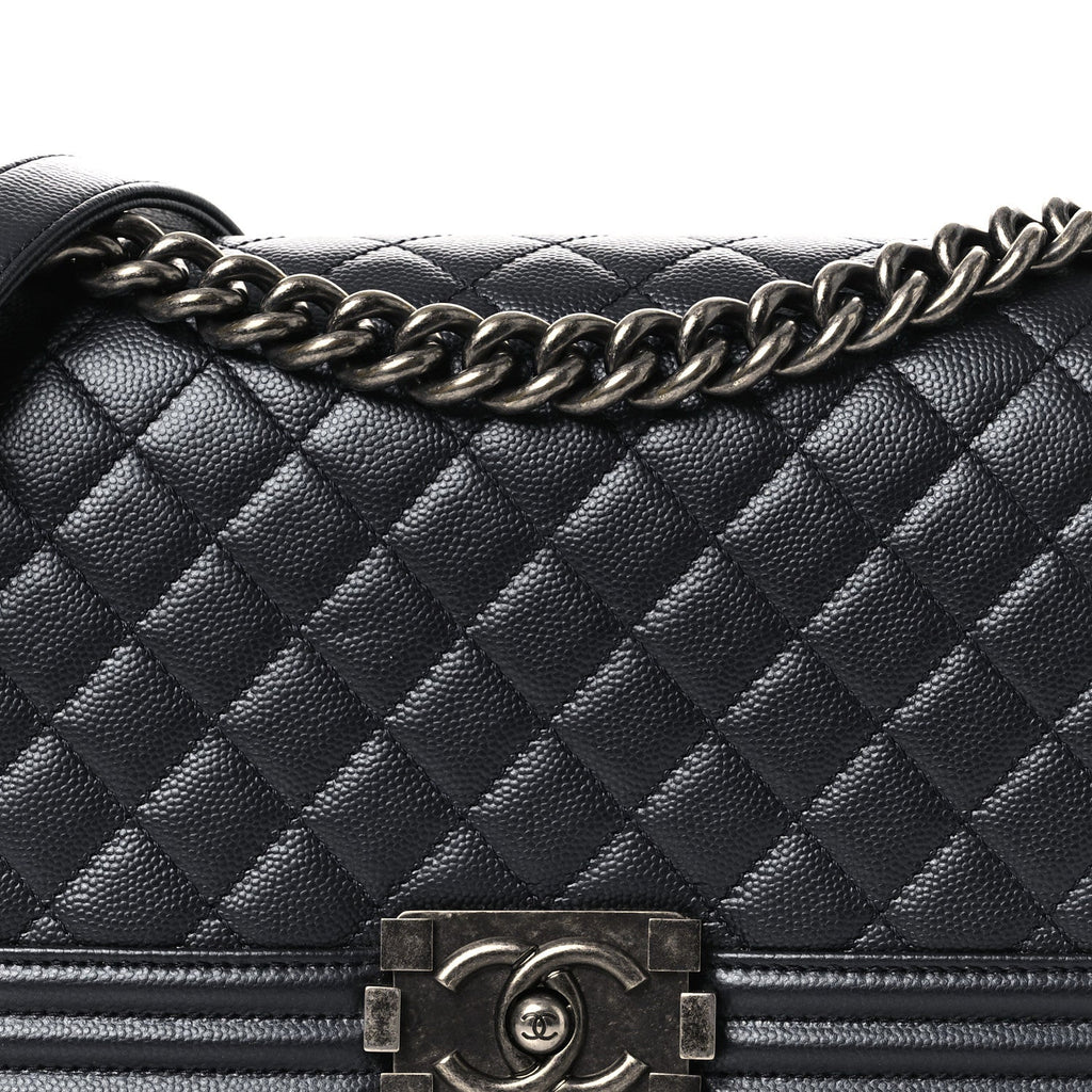 Chanel Metallic Caviar Quilted Medium Boy Flap Navy