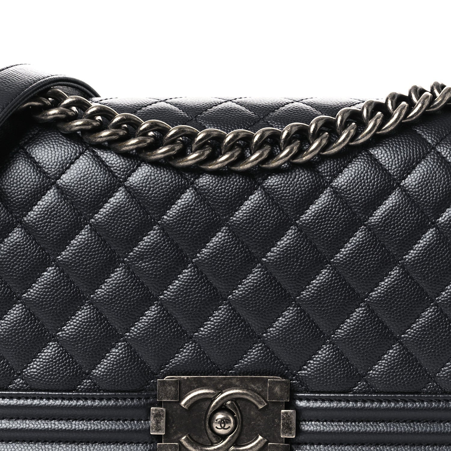 Chanel Metallic Caviar Quilted Medium Boy Flap Navy