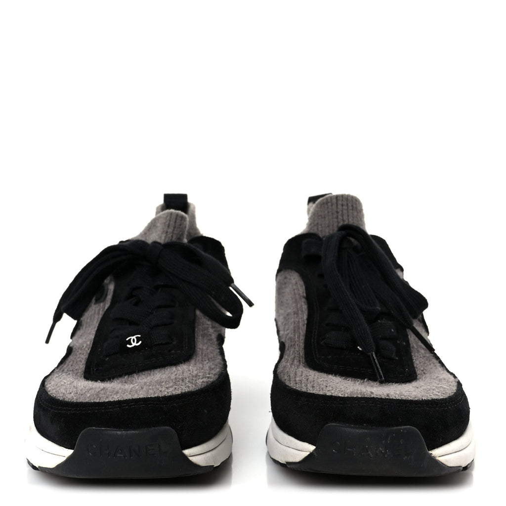 Fabric Suede Calfskin CC Sneakers 38 Gray Black