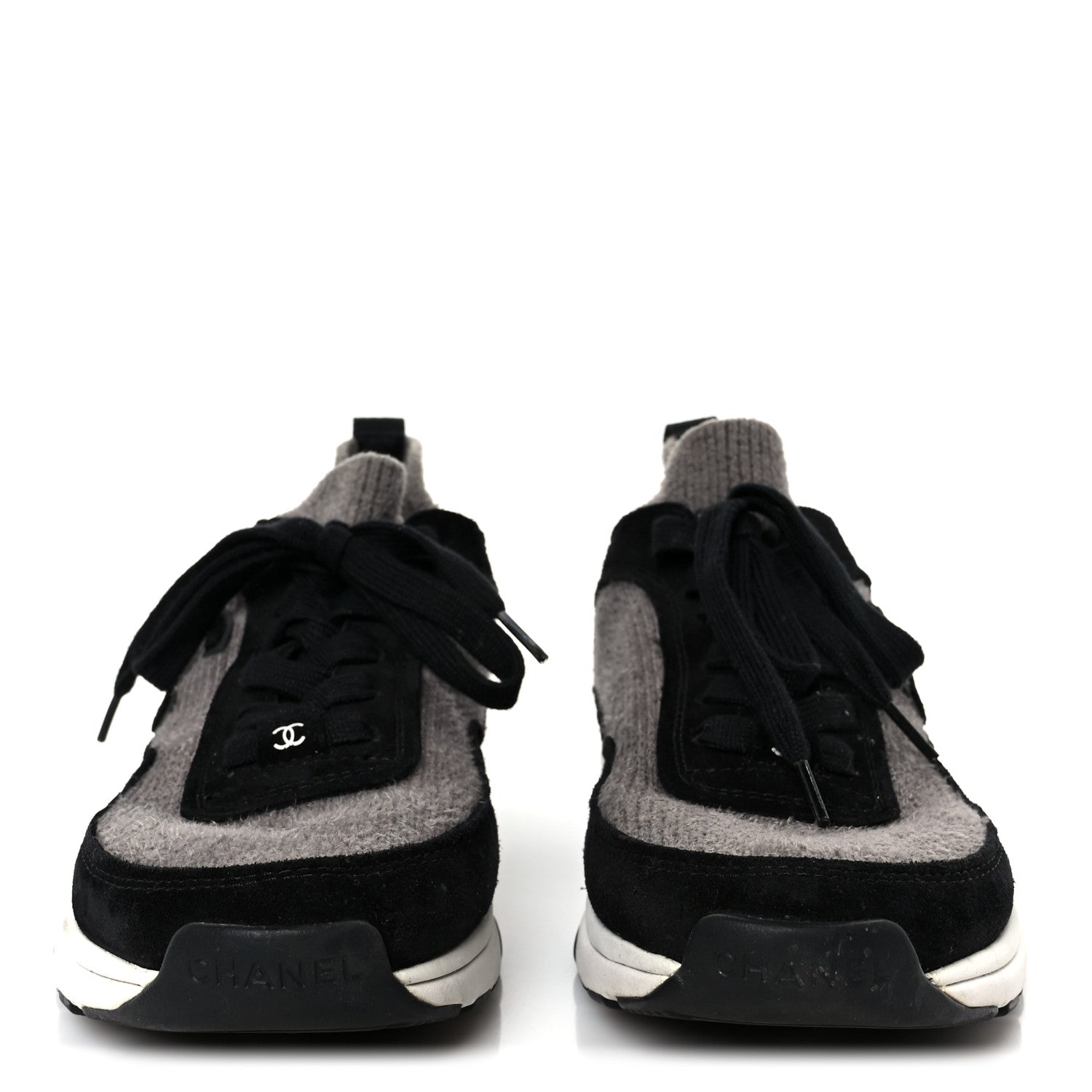 Fabric Suede Calfskin CC Sneakers 38 Gray Black