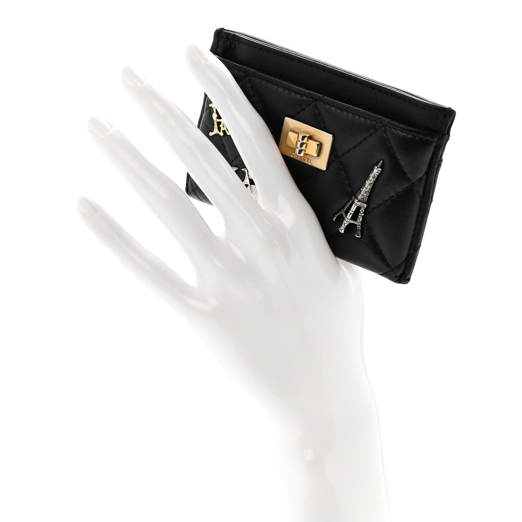 Aged Calfskin Quilted Lucky Charms Reissue Card Holder Black