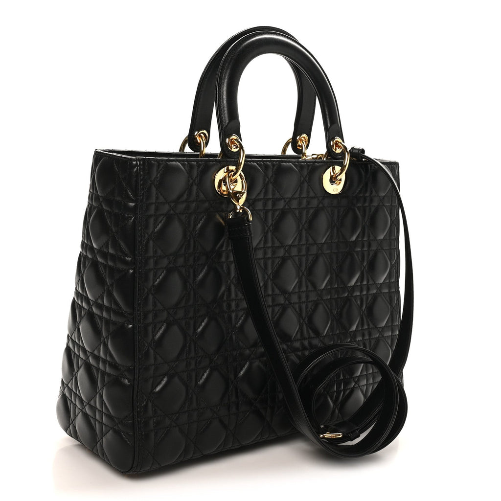 Christian Dior Lambskin Cannage Large Lady Dior Black