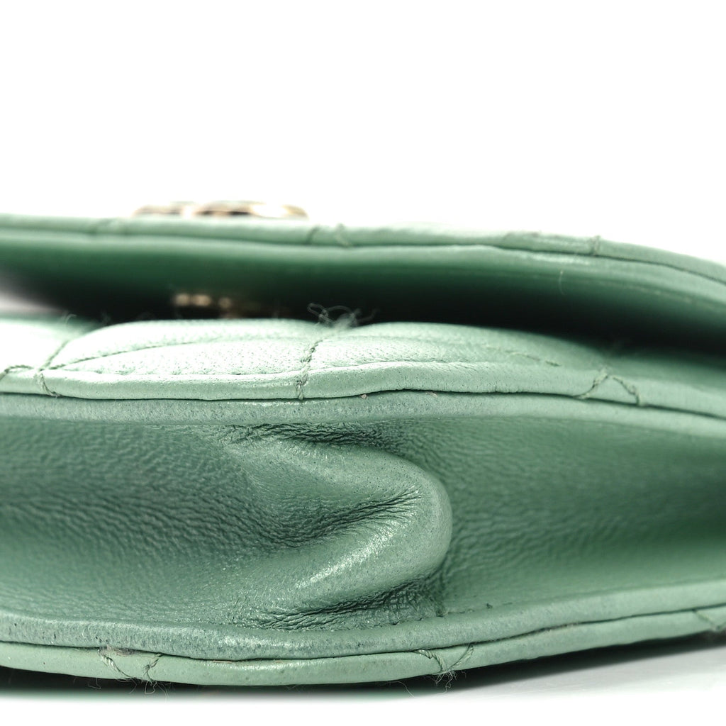Chanel Lambskin Resin Quilted Mini Heart Flap Light Green