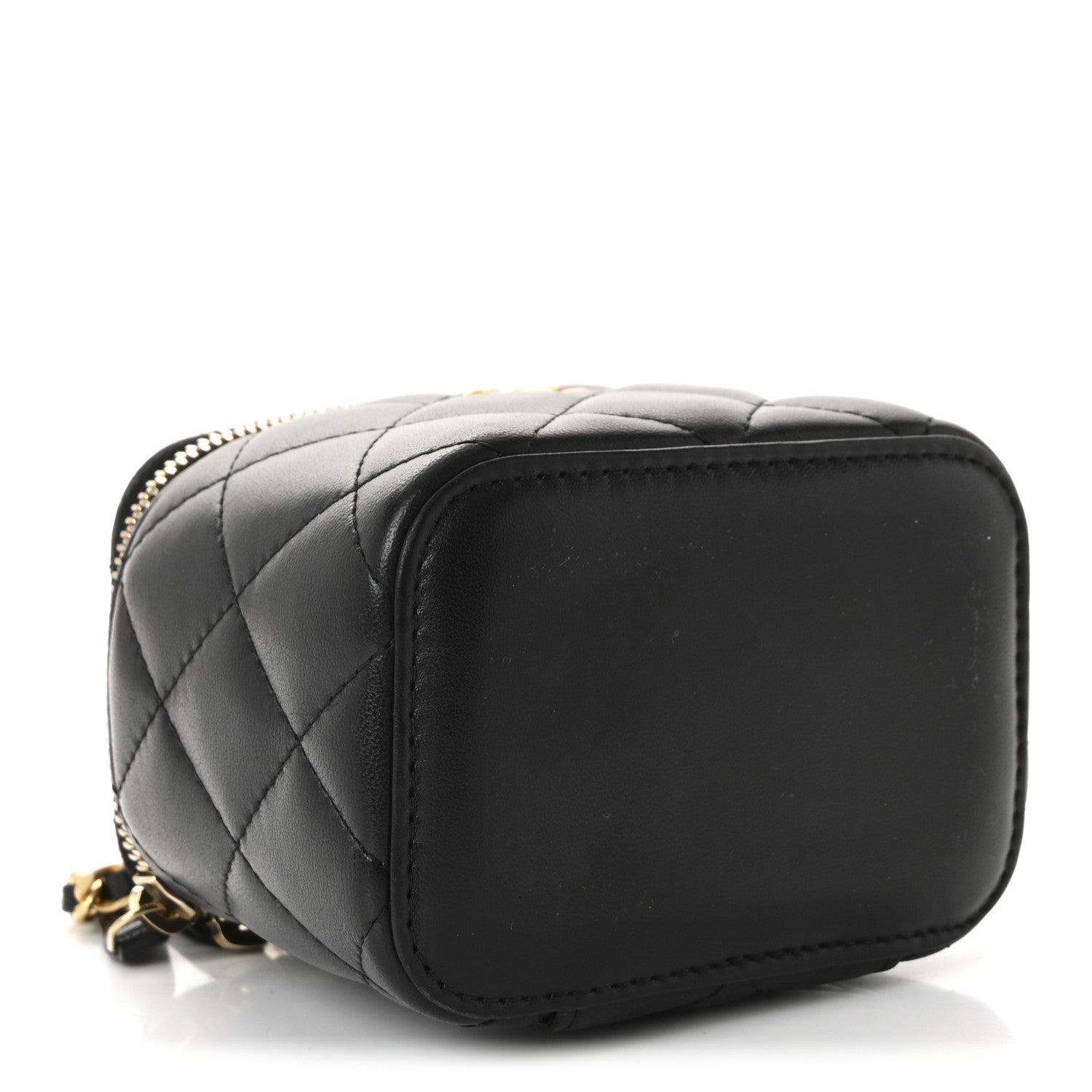 Chanel Lambskin Quilted Mini Pearl Crush Vanity Case With Chain Black