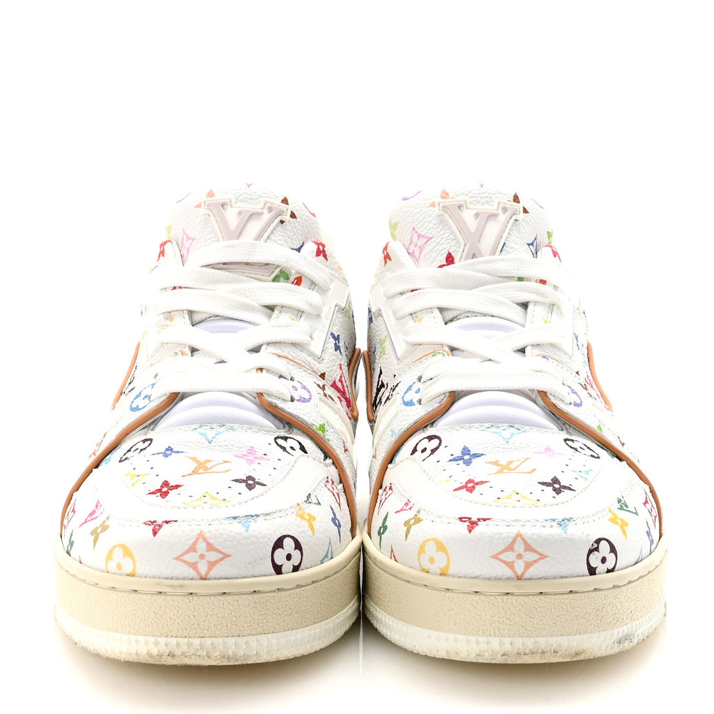 Louis Vuitton LV X TM Calfskin Monogram Multicolor Womens LV Trainer Sneakers 39 White