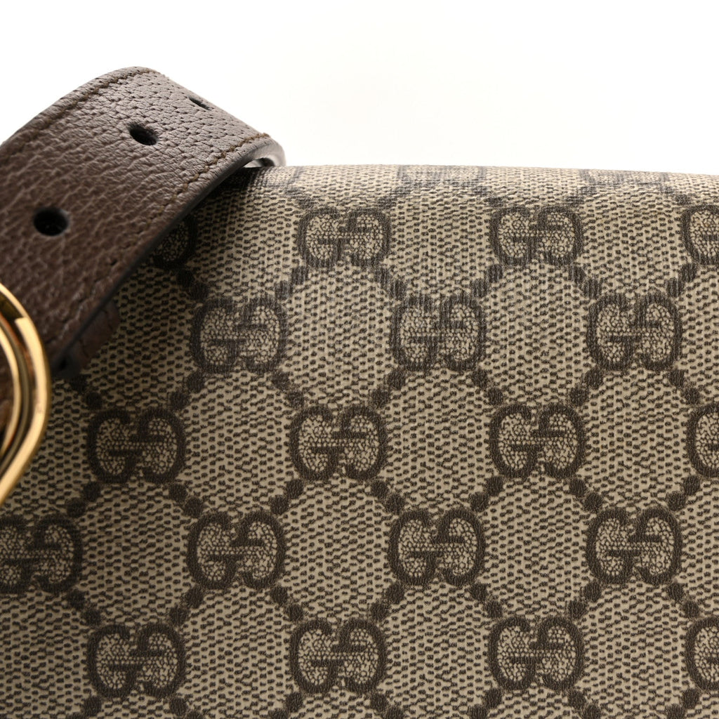 Gucci GG Supreme Monogram Textured Dollar Calfskin Web Medium Blondie Top Handle Shoulder Flap Bag Beige Ebony New Acero
