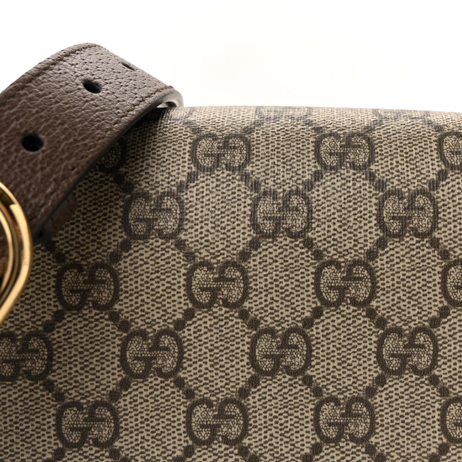 Gucci GG Supreme Monogram Textured Dollar Calfskin Web Medium Blondie Top Handle Shoulder Flap Bag Beige Ebony New Acero