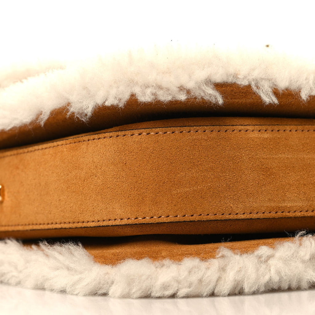 Gucci Suede Shearling Horsebit 1955 Shoulder Bag Brown