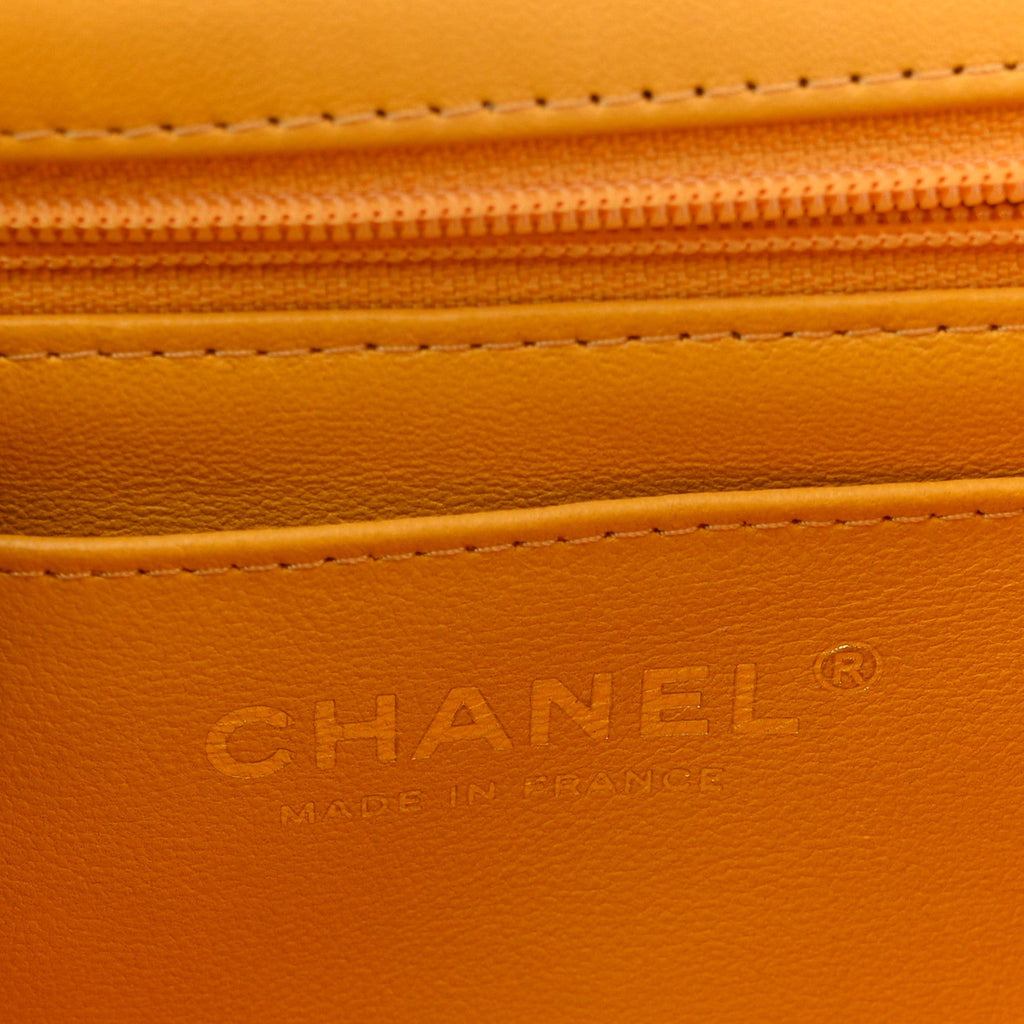 Chanel Lambskin Quilted Mini Top Handle Rectangular Flap Yellow