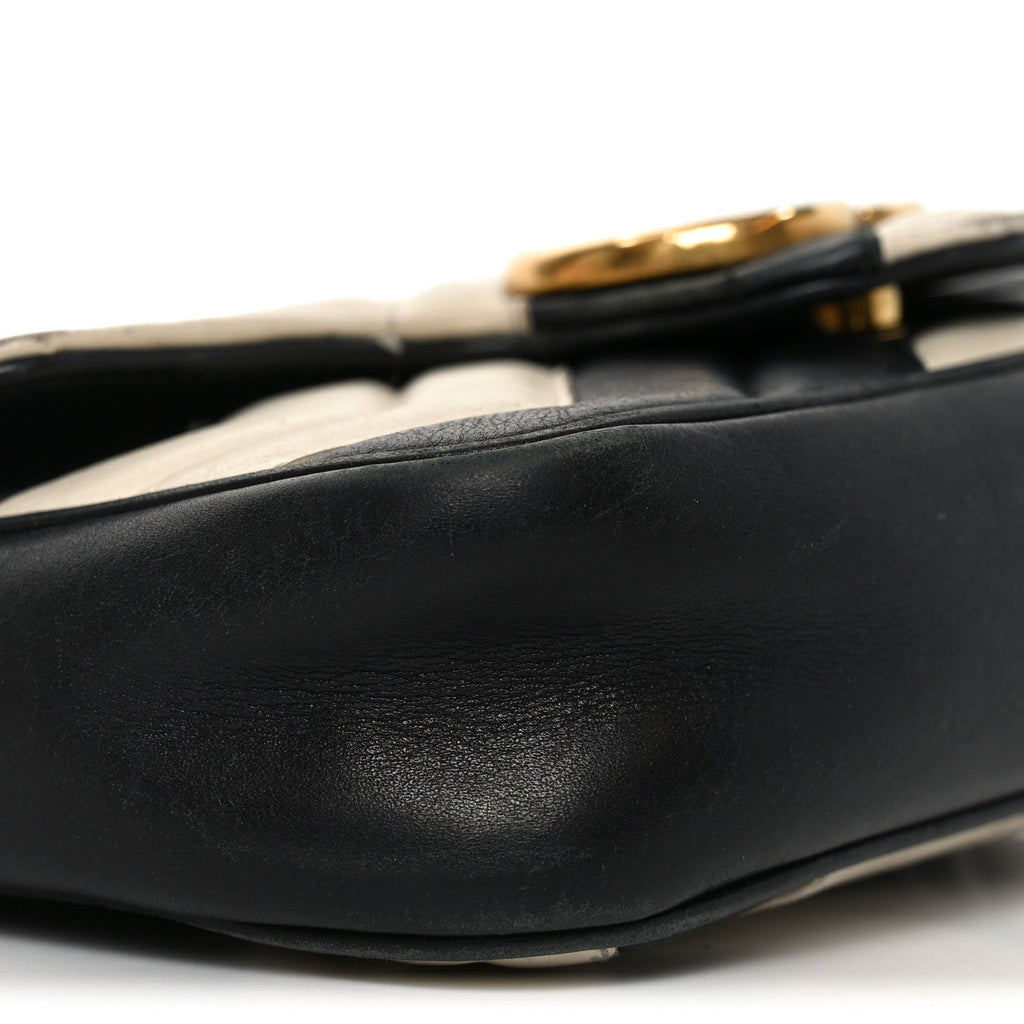 Gucci Calfskin Matelasse Super Mini GG Marmont Shoulder Bag Black White