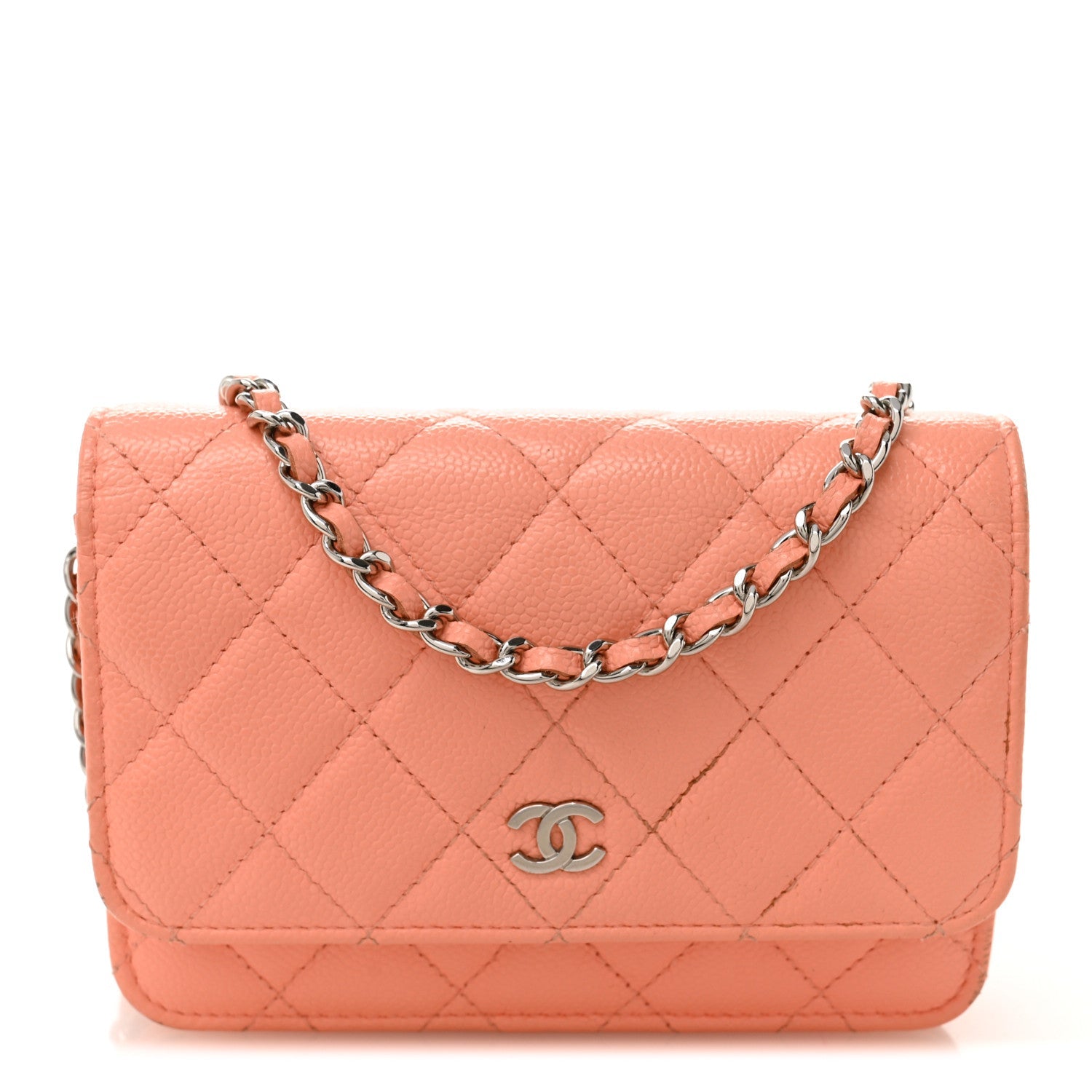 Chanel Caviar Quilted Mini Wallet On Chain WOC Coral