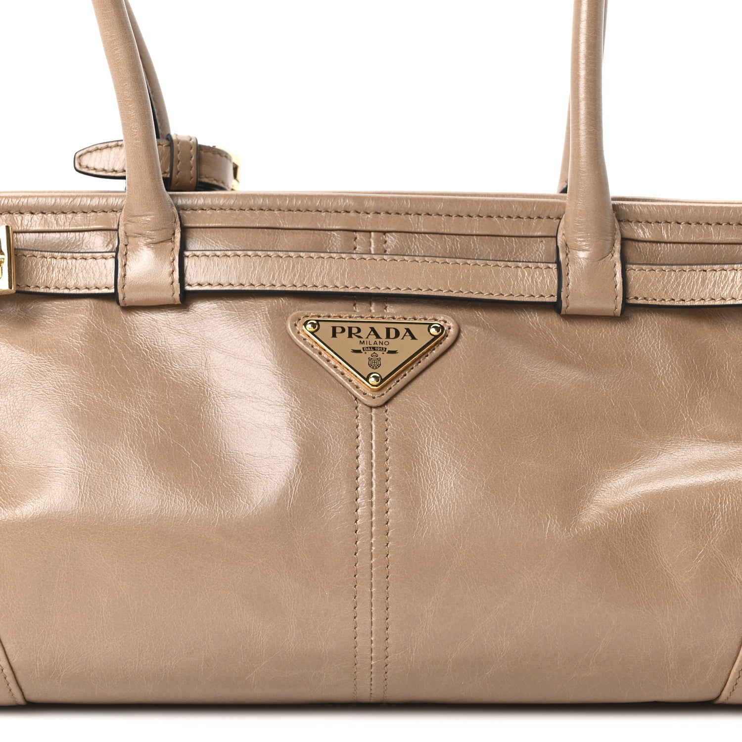 Prada Glossy Calfskin Triangle Medium Bonnie Shoulder Bag Cameo