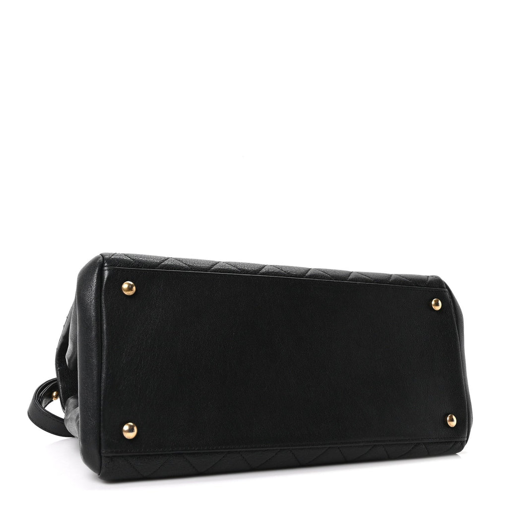 Chanel Shiny Sheepskin Quilted Large Trapezio Flap Black