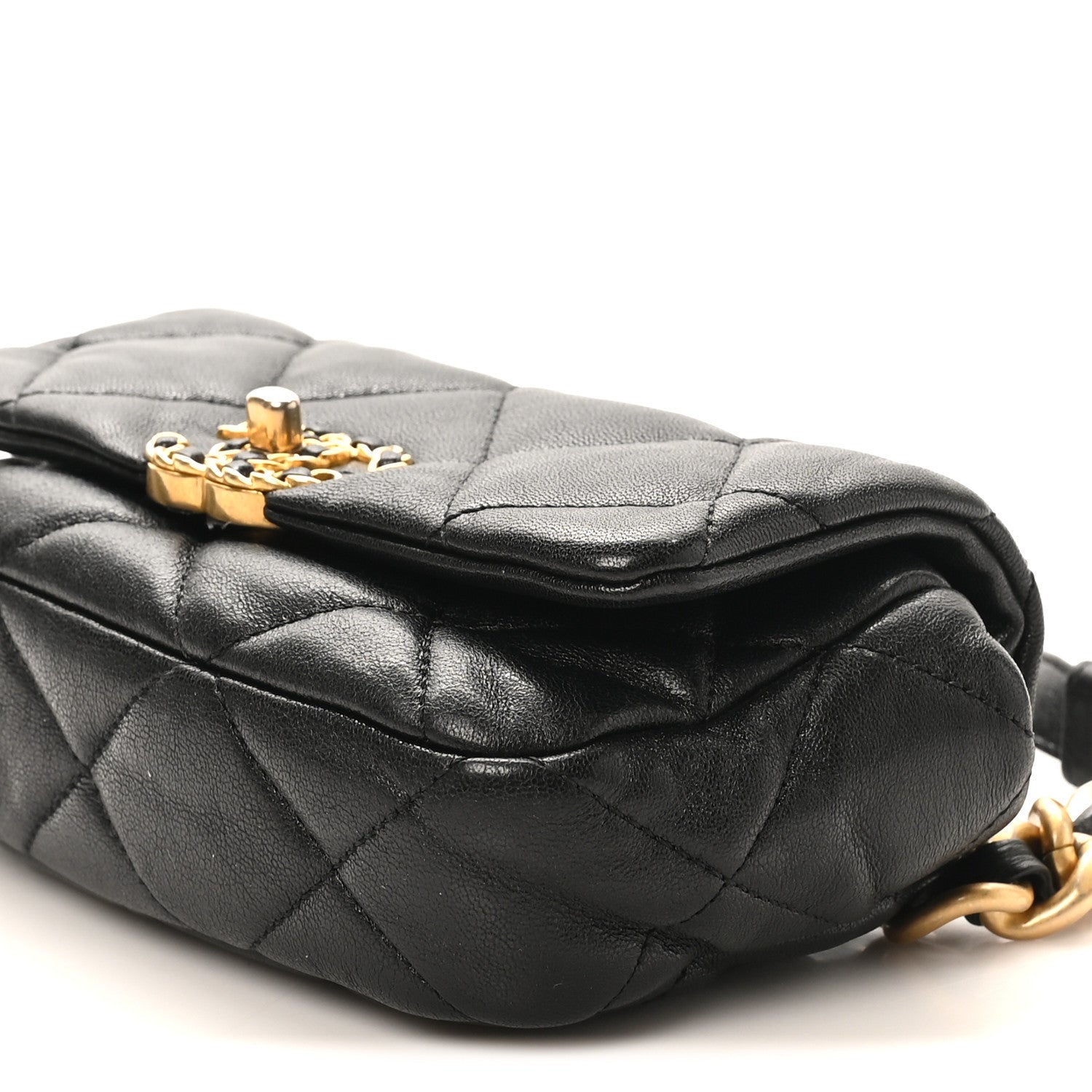 Chanel Lambskin Quilted Chanel 19 Waist Bag Black