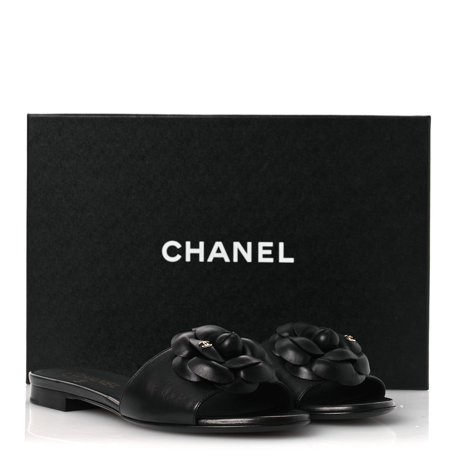 Lambskin Camellia Sandal Mules 37.5 Black
