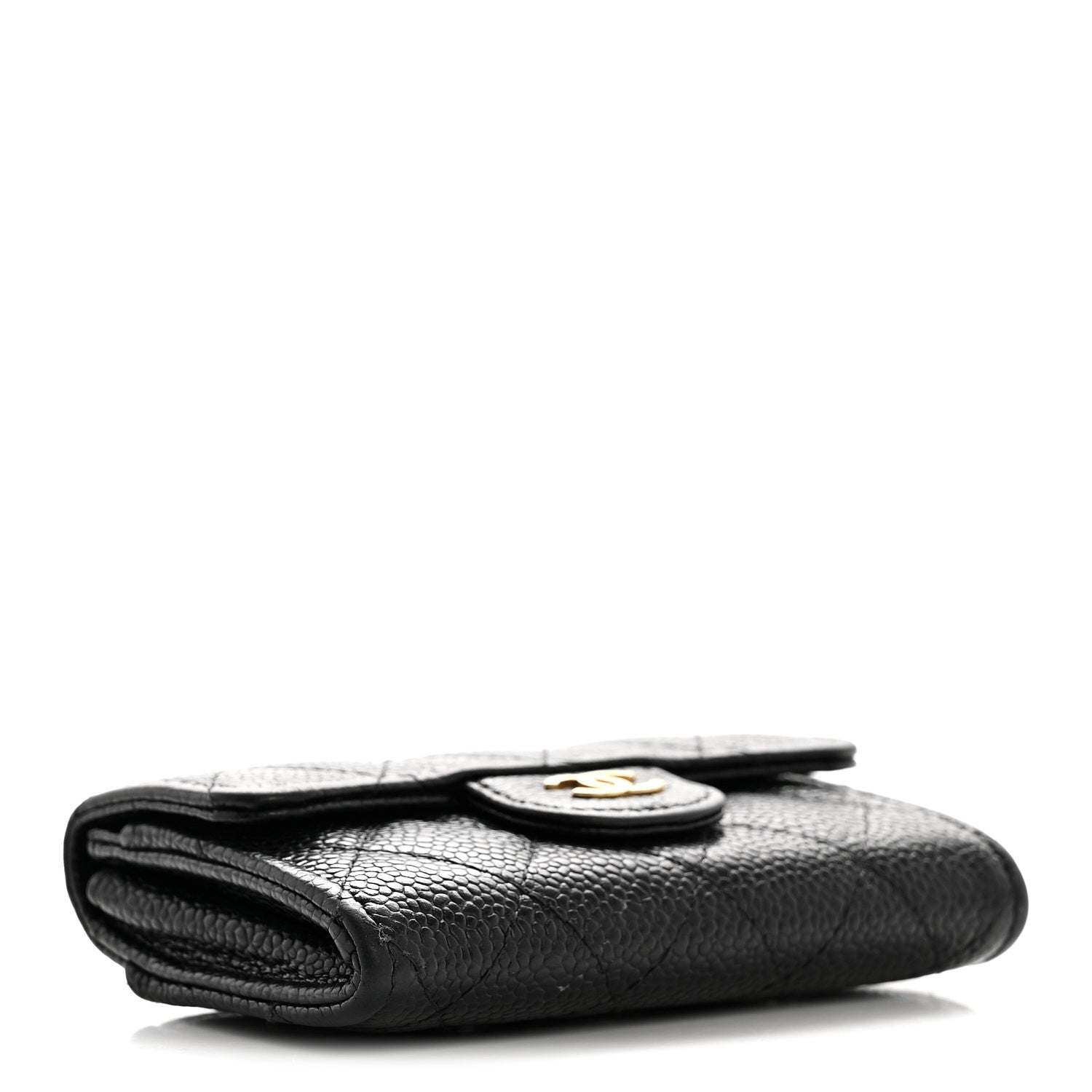 Caviar Quilted Flap Card Holder Wallet Black