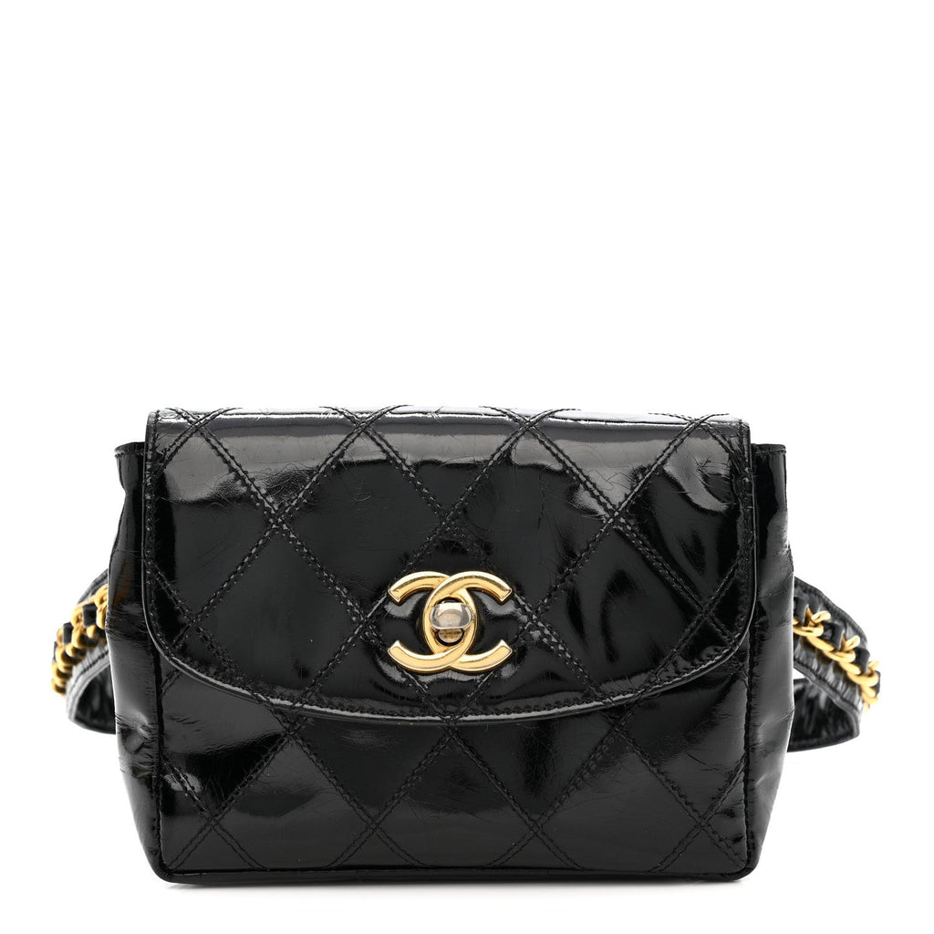 Chanel Patent Flap Waist Belt Bag Black