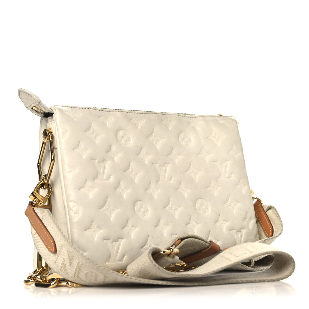 Louis Vuitton Lambskin Embossed Monogram Coussin PM Beige Cream