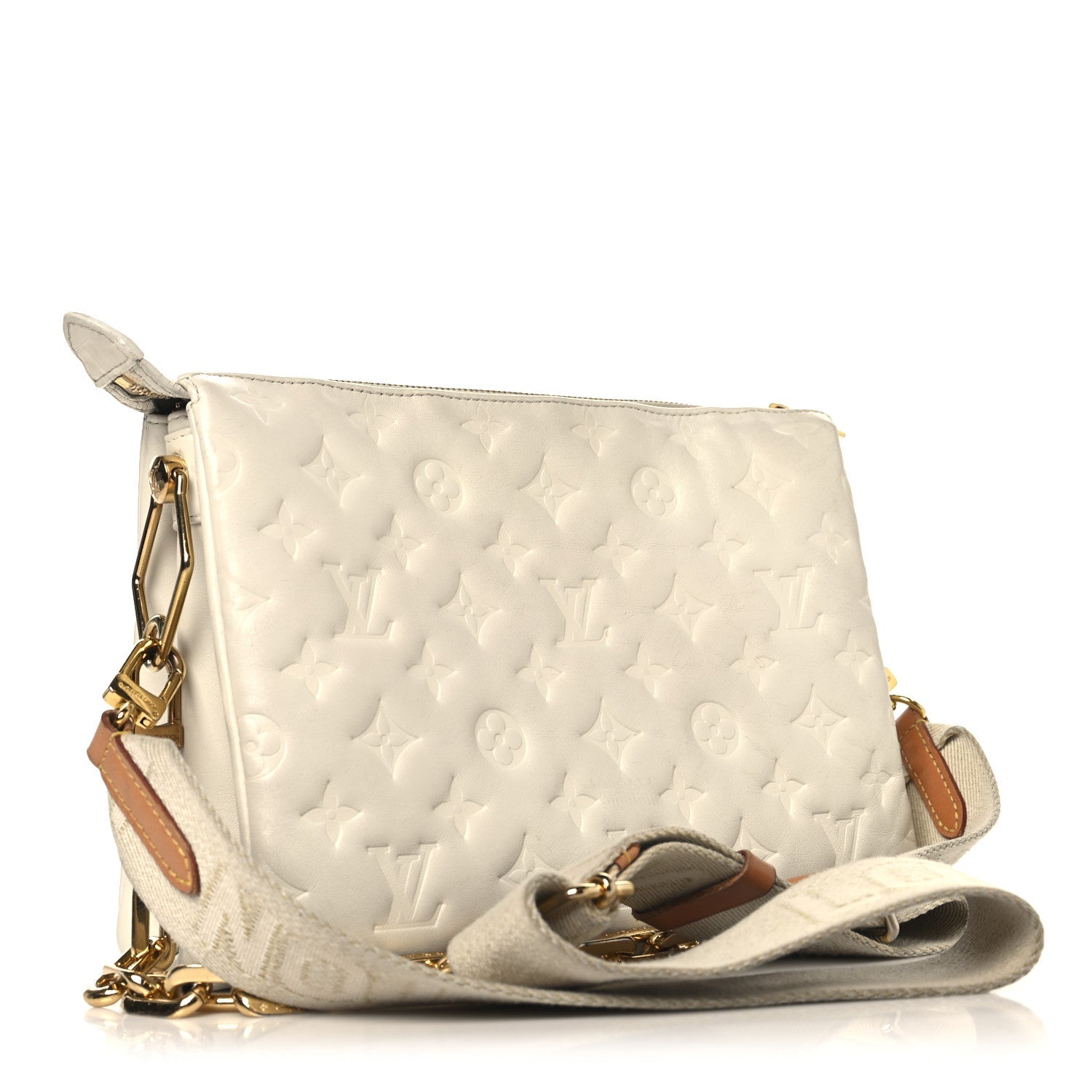 Louis Vuitton Lambskin Embossed Monogram Coussin PM Beige Cream