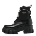 Prada Spazzolato Rois Nylon Metal Triangle Logo Monolith Pouch Pocket 55mm Boots 37 Black