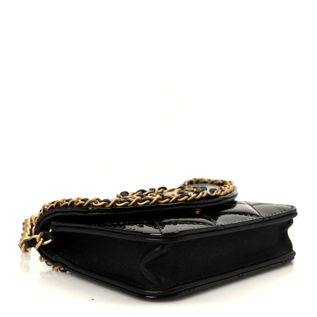 Chanel Patent Quilted Chain Around Heart Mini Chain Flap Black
