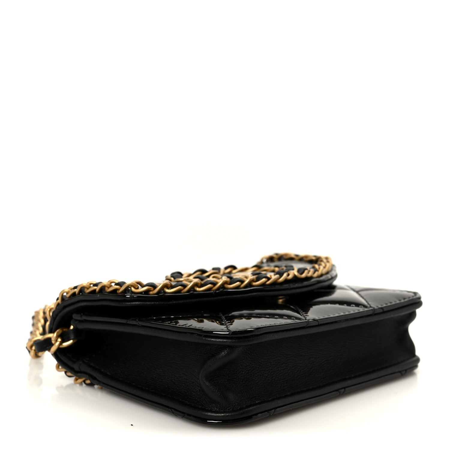 Chanel Patent Quilted Chain Around Heart Mini Chain Flap Black