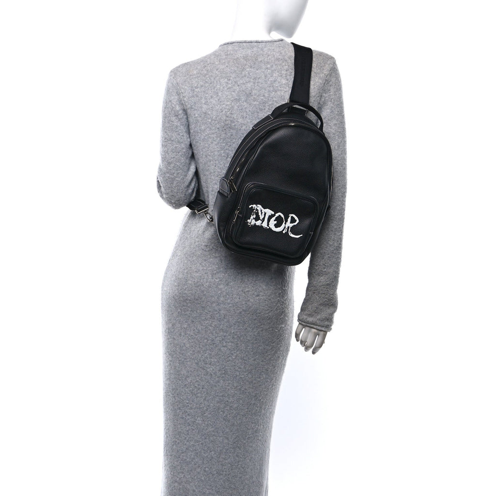 Christian Dior X PETER DOIG Grained Calfskin Slingbag Backpack Black