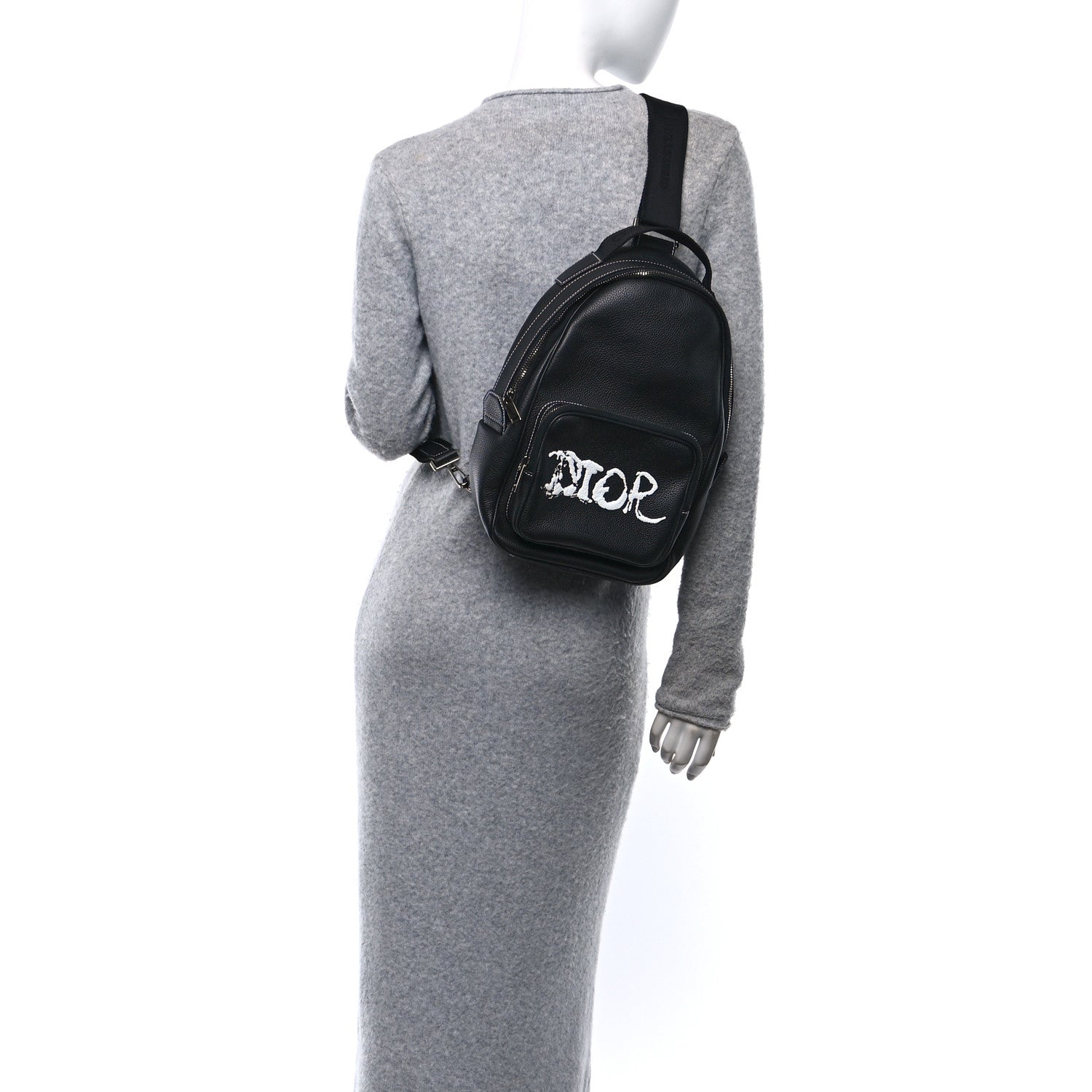 Christian Dior X PETER DOIG Grained Calfskin Slingbag Backpack Black