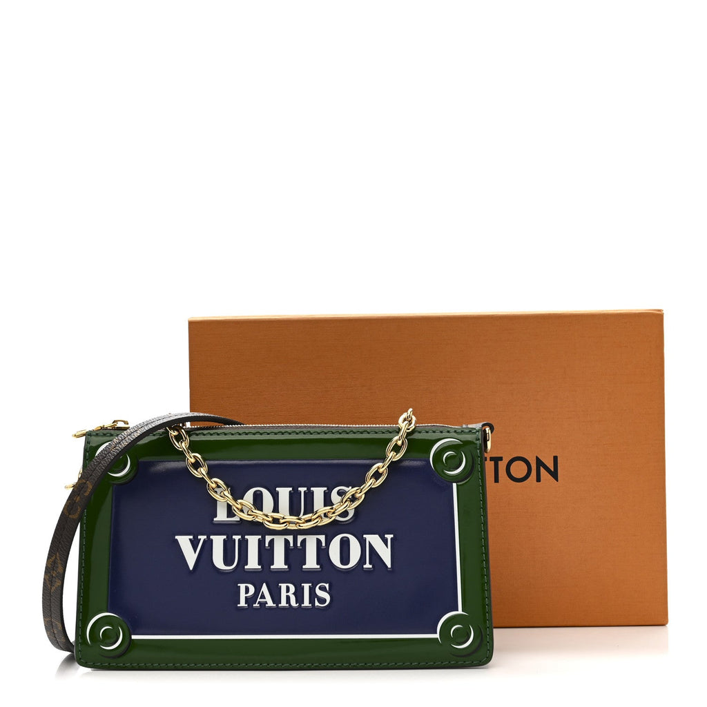 Louis Vuitton Monogram Calfskin Embossed Lexington Pouch Blue Green