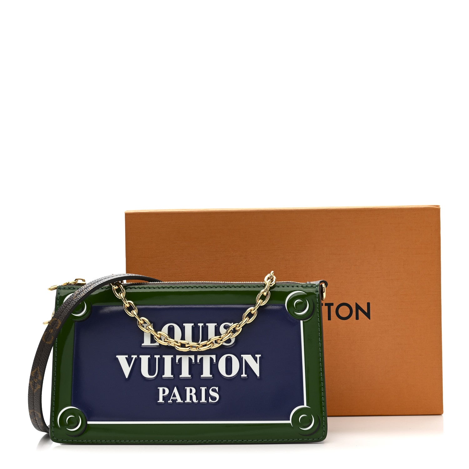 Louis Vuitton Monogram Calfskin Embossed Lexington Pouch Blue Green