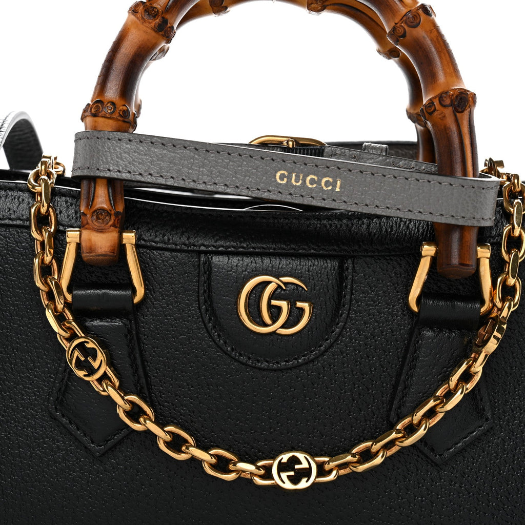Gucci Textured Dollar Calfskin Web Small Diana Shoulder Bag Black Dusty Grey