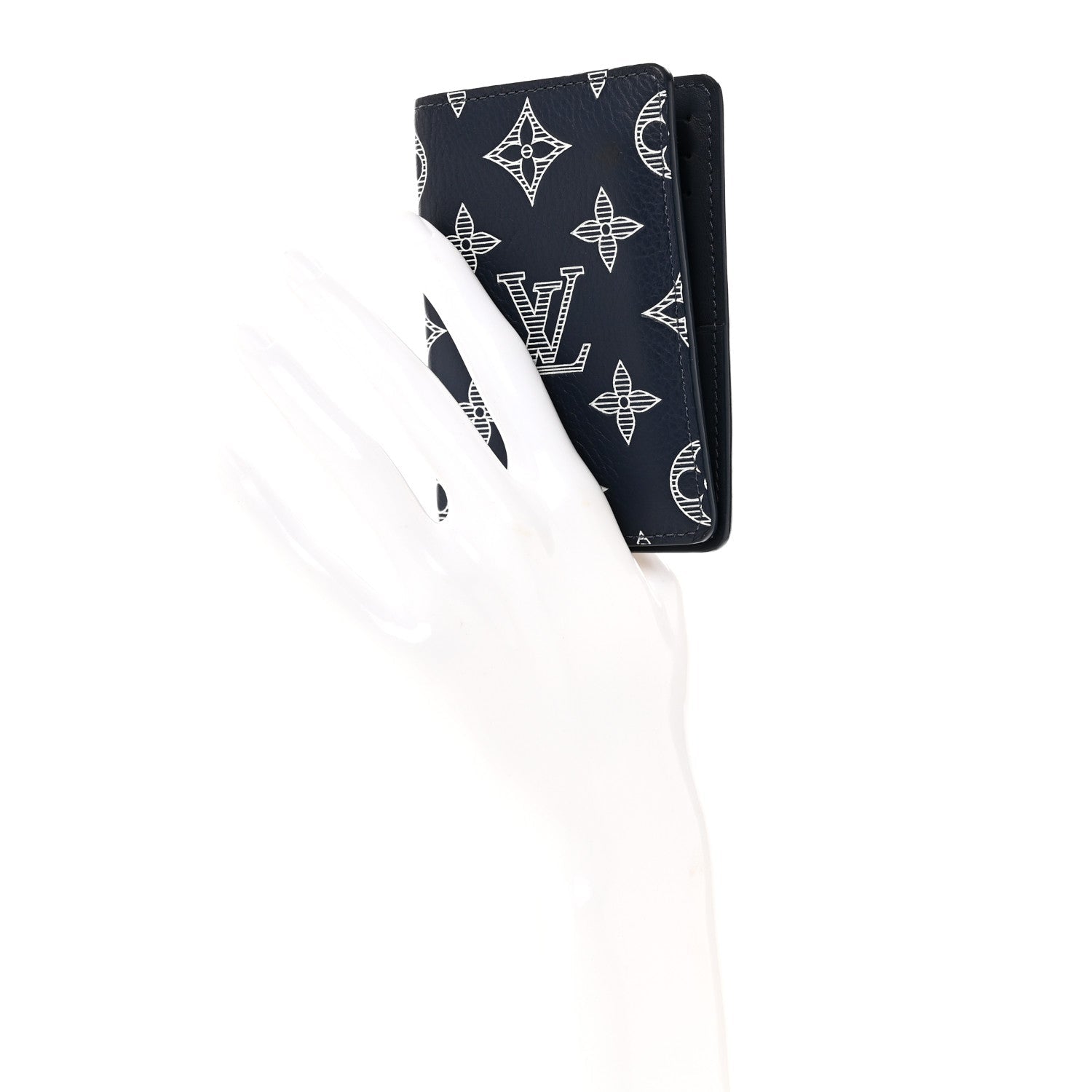 Louis Vuitton Calfskin Monogram Shadow Pocket Organizer Navy Blue White