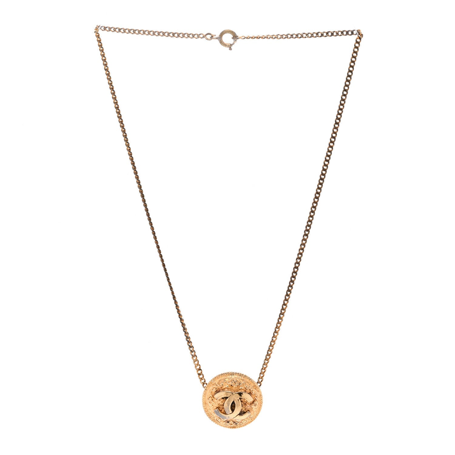 Metal CC Round Pendant Necklace Gold