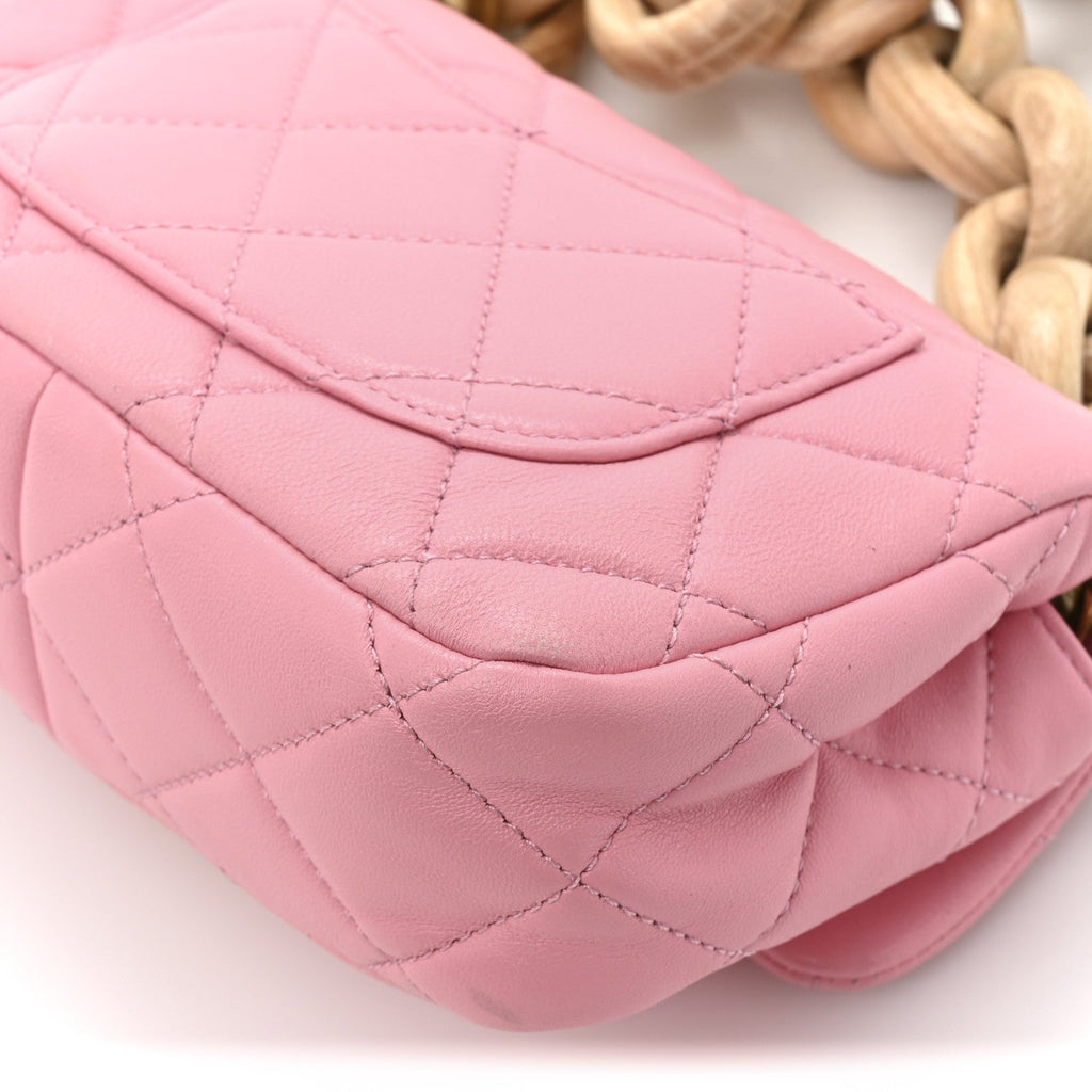 Chanel Lambskin Wenge Quilted Mini Fashion Wood Square Flap Pink