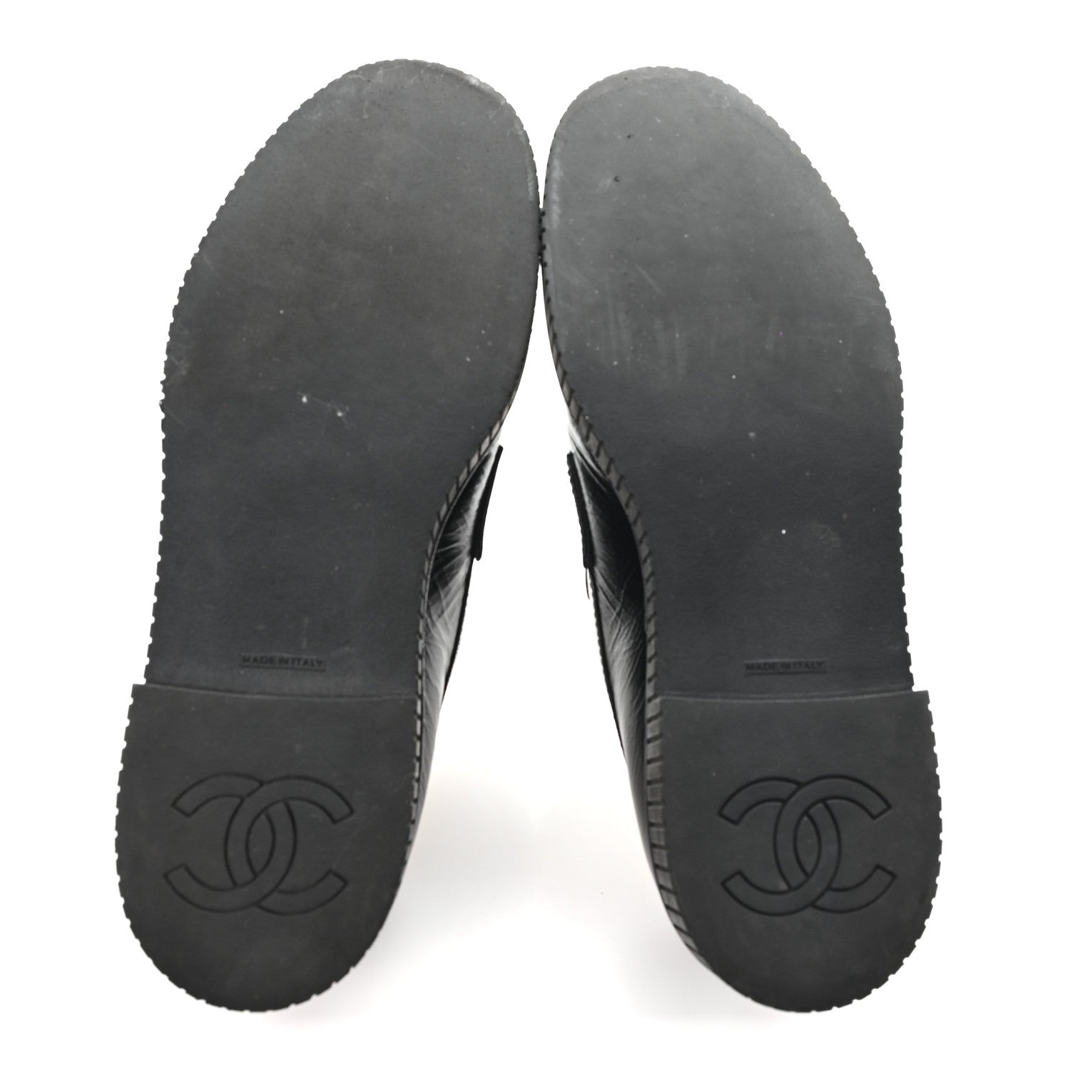 Chanel Shiny Crumpled Calfskin CC Mocassin Loafers 38.5 Black