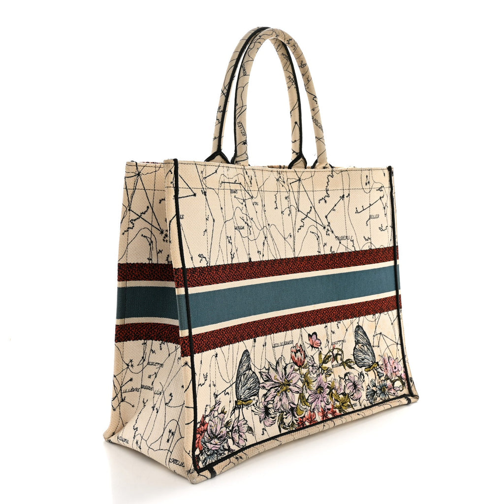 Christian Dior Canvas Embroidered Large Zodiac Book Tote Latte Multicolor