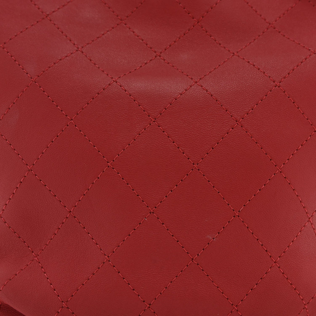 Chanel Calfskin Stitched Chain Bucket Bag Coral